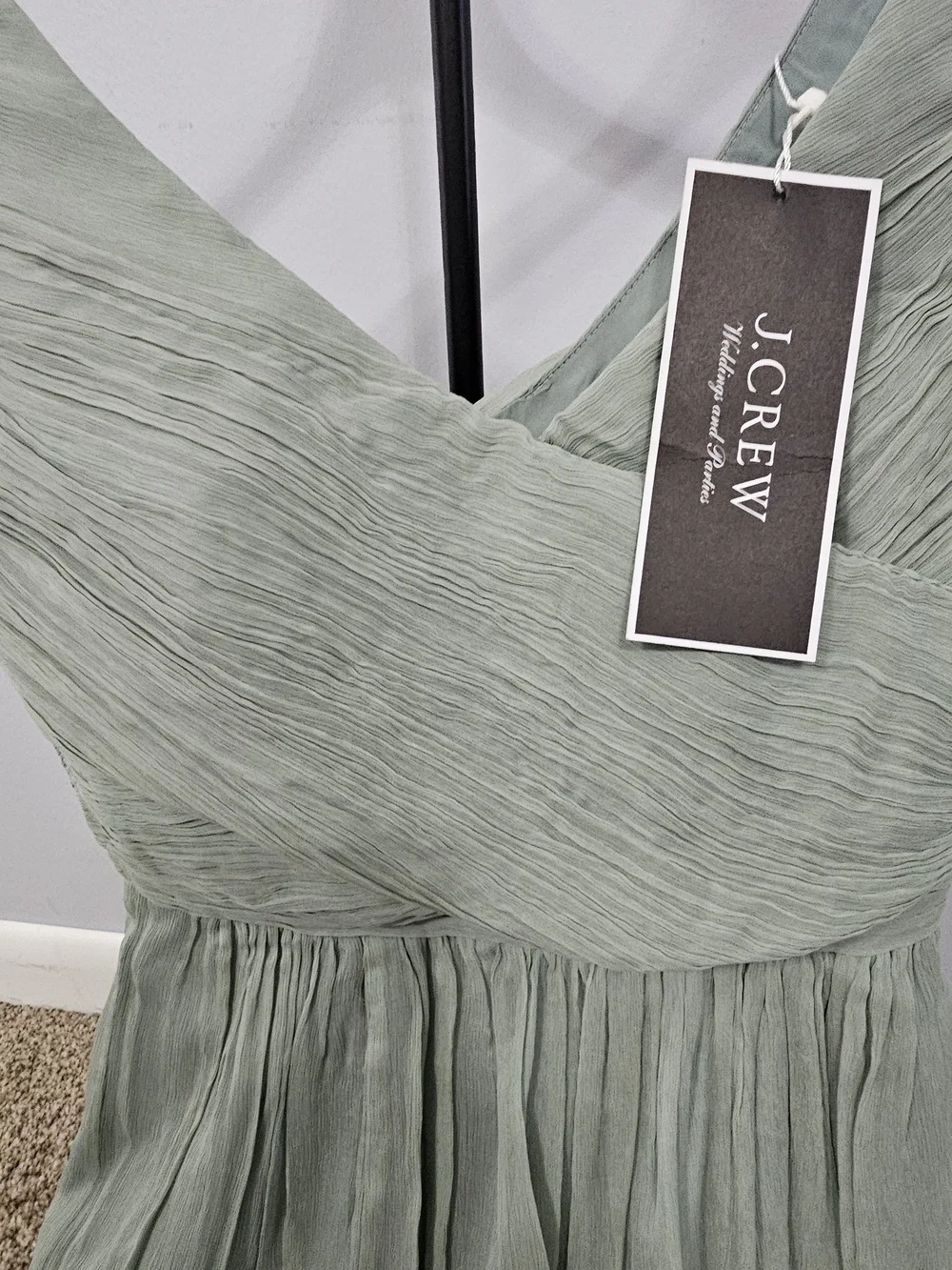 J. Crew Sage Green V-Neck Chiffon Midi Dress